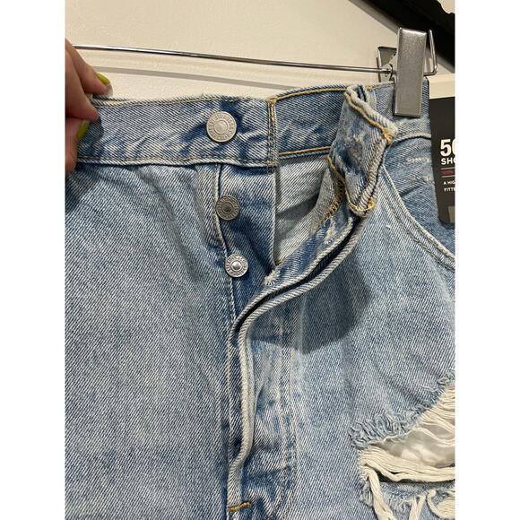 NWT Levi's Premium 501 Original Fit High Rise Distressed Cutoff Shorts Blue 34 - Picture 5 of 5